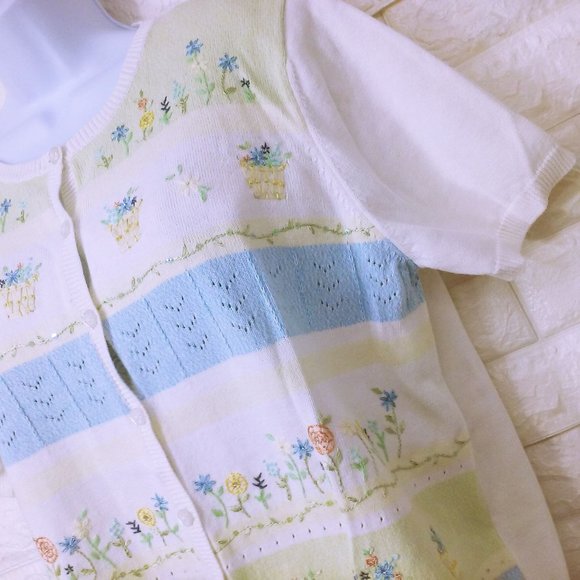 Y2K Alfred Dunner Knit Cardigan Top Novelty Sweater -XL Floral Grandma Cottage - Picture 11 of 11